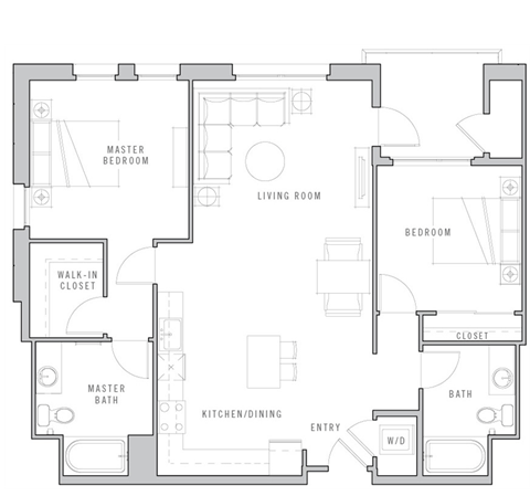 Floor plan for 2 beds, 2 baths, 1094 sqft
